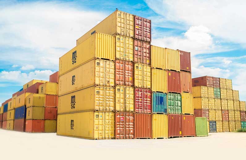 container yard with stack of containers